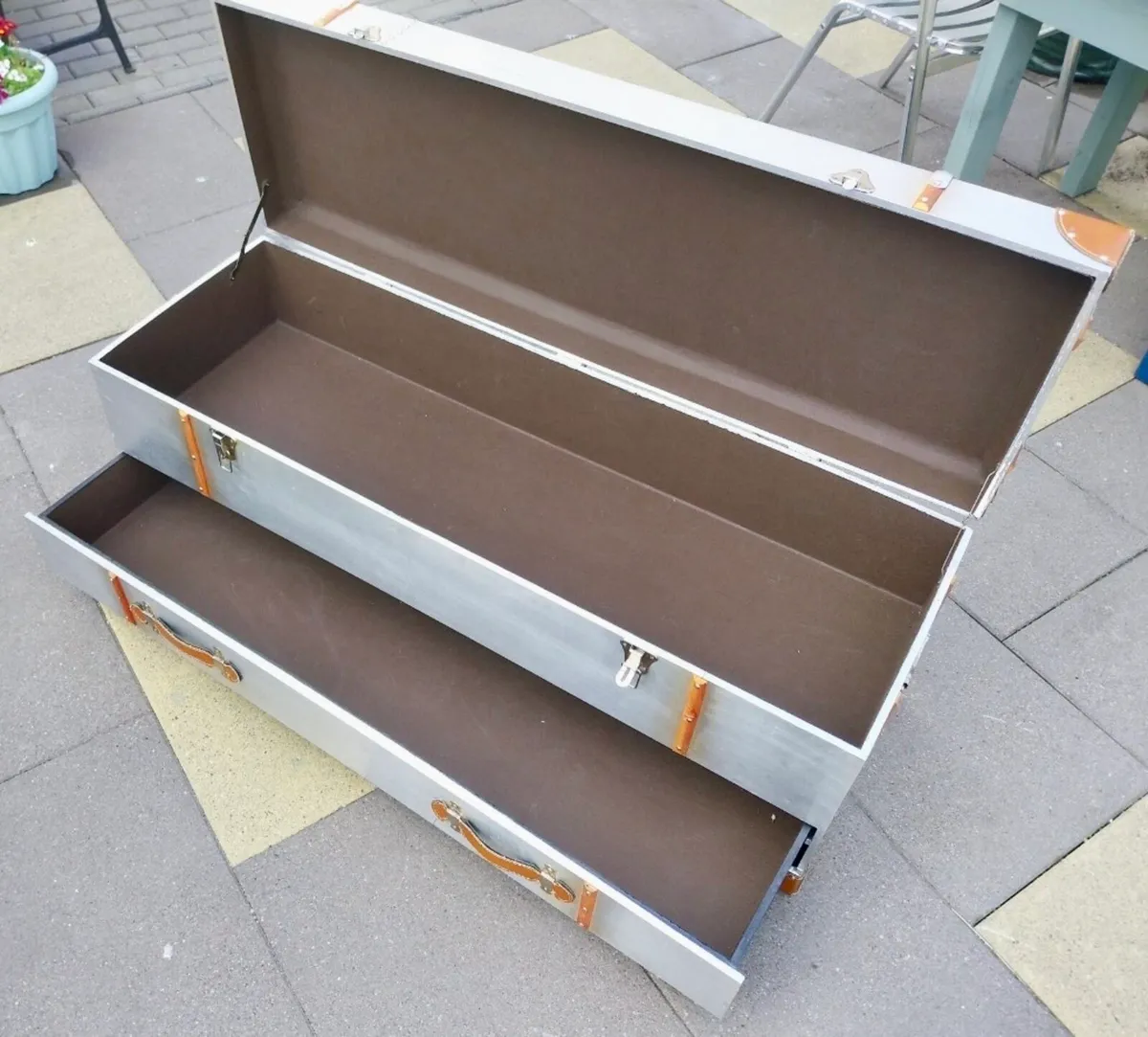 Steamer Trunks x 4 Aluminium & leather. - Image 4