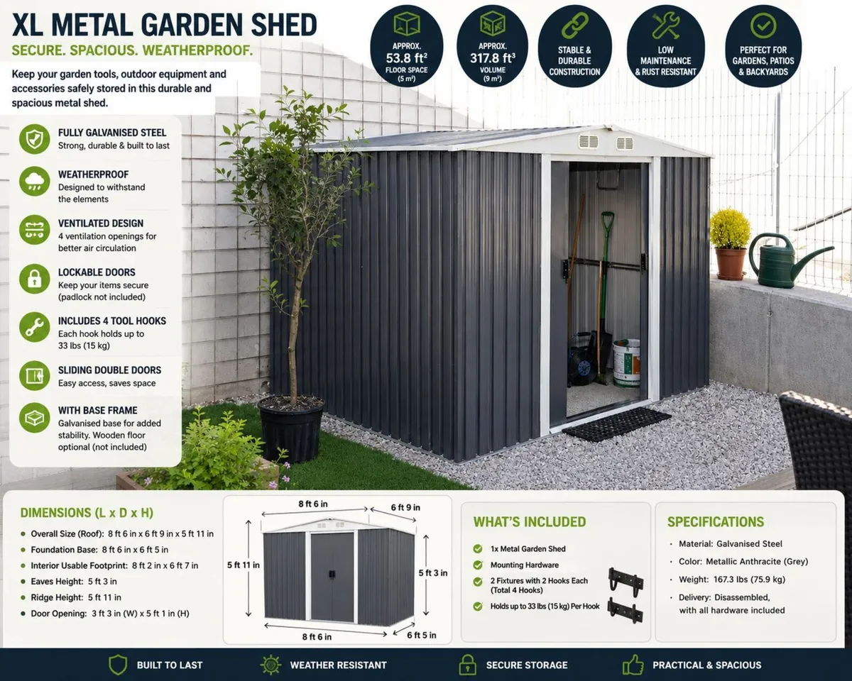 Metal Shed : 8 ft 6 in x 6 ft 5 in - Image 1