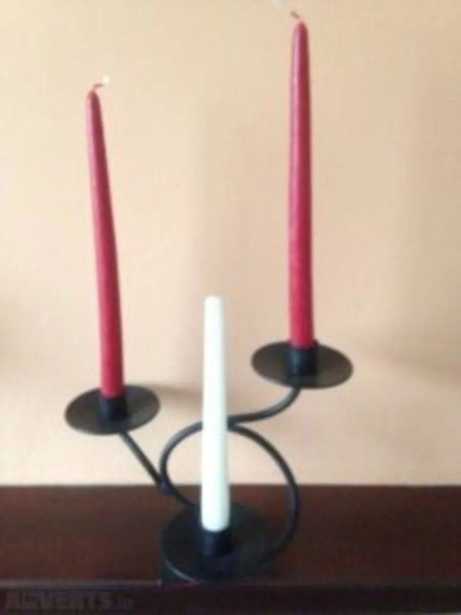 Beautiful Cast Iron Candle Holder with New Candles - Image 2