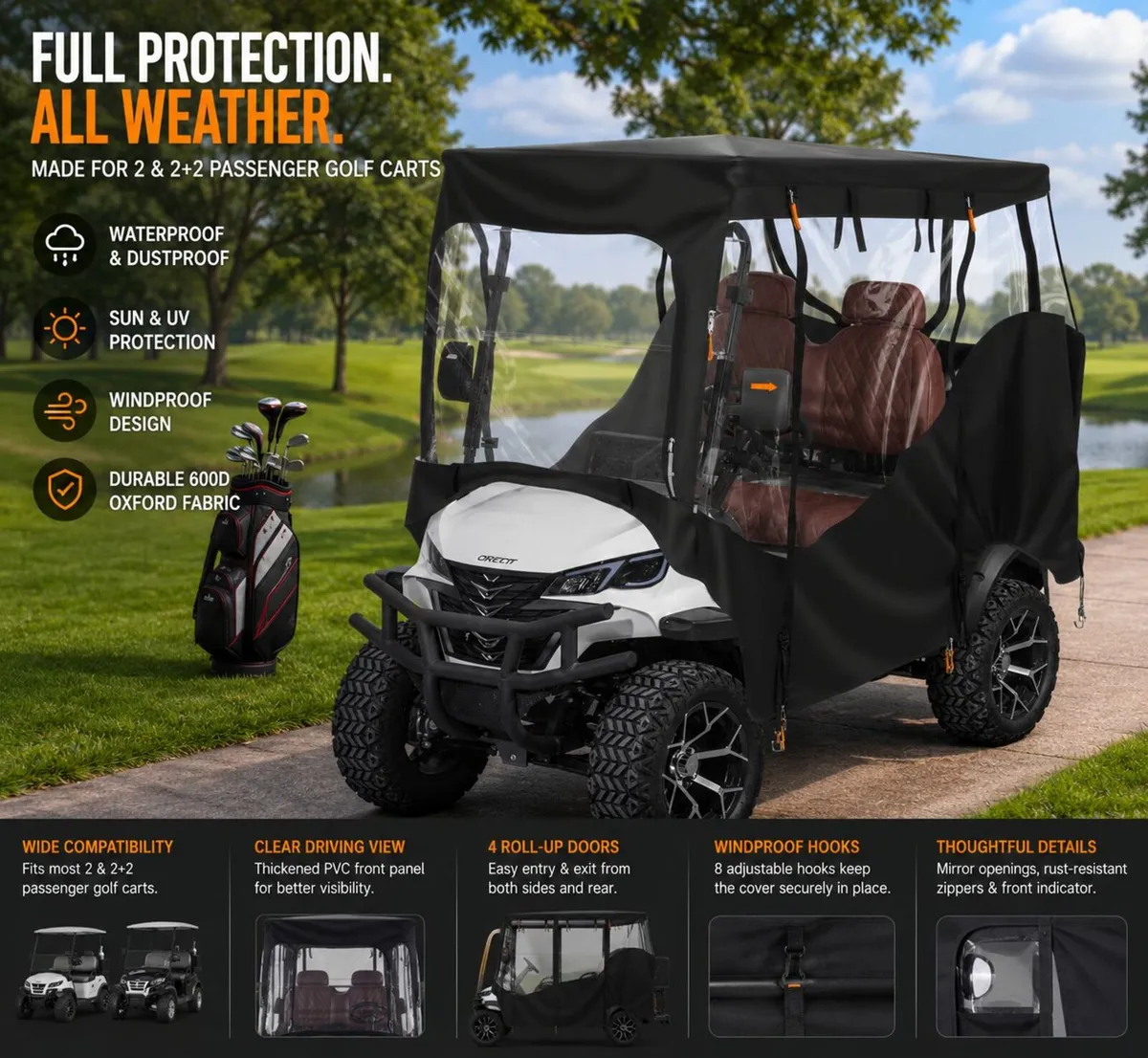 Waterproof Golf Cart Full Enclosure Cover 600D Hea - Image 1