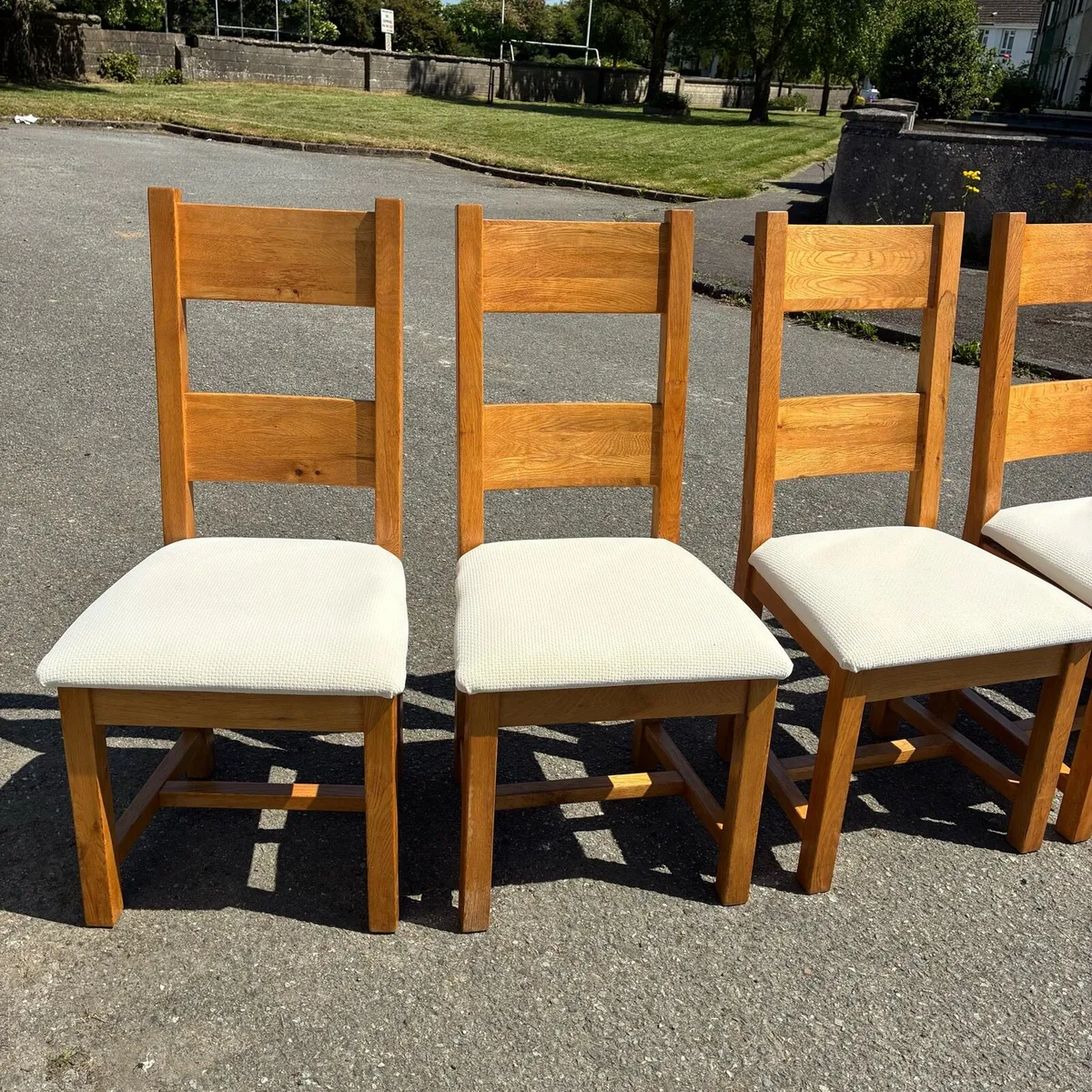 6 Solid Oak Chairs Newly recovered seats - Image 4