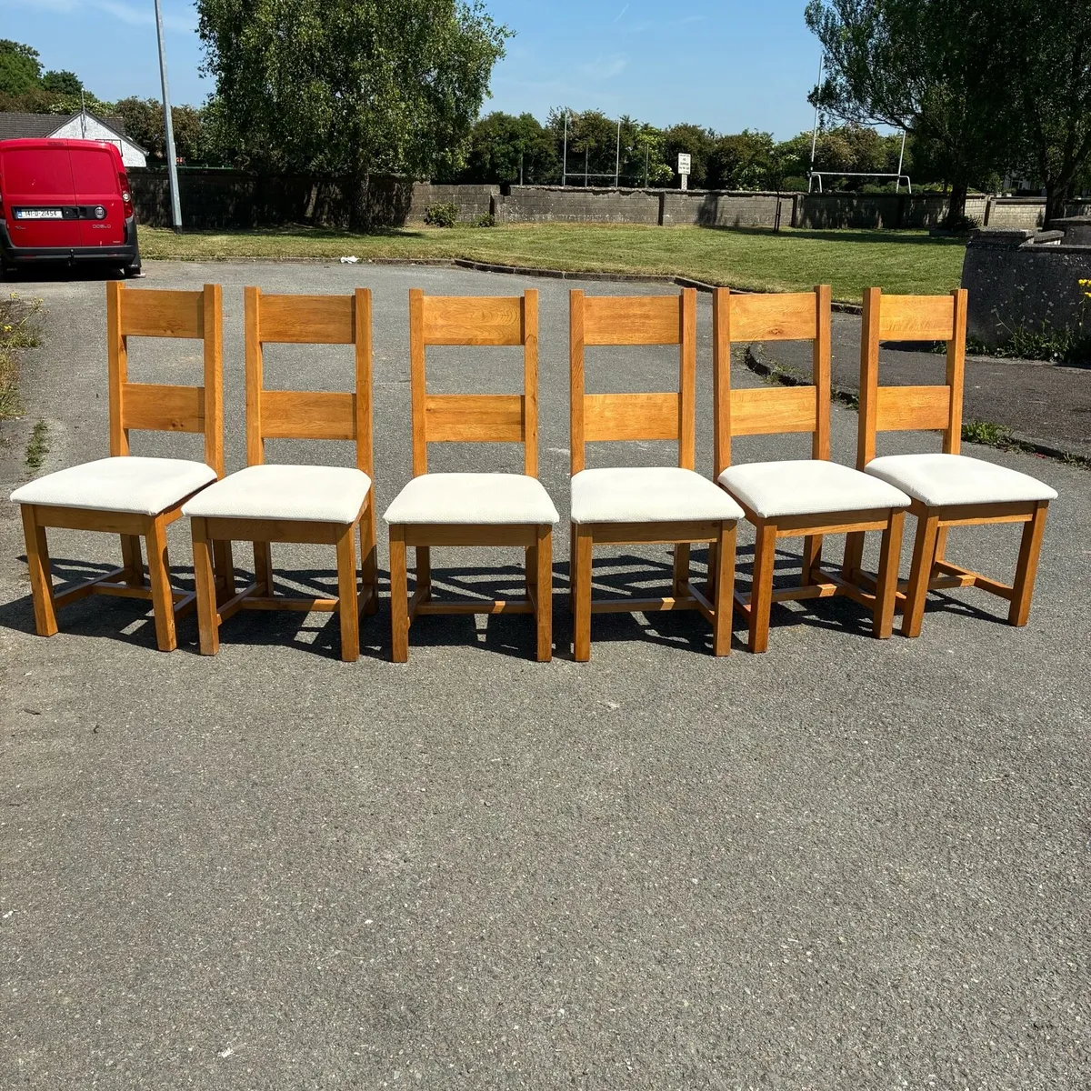 6 Solid Oak Chairs Newly recovered seats - Image 1