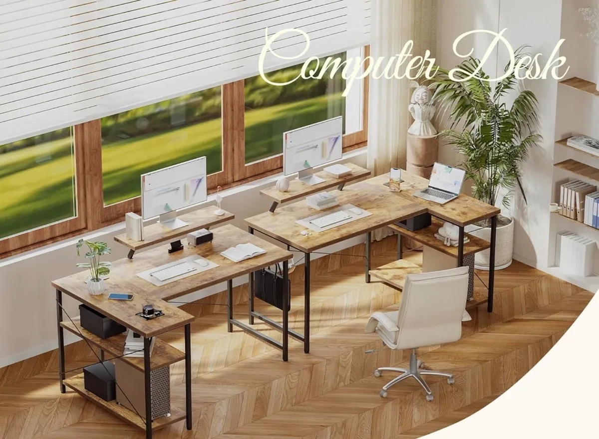 Small L-Shaped Desk with LED, 120x70cm Computer De - Image 1