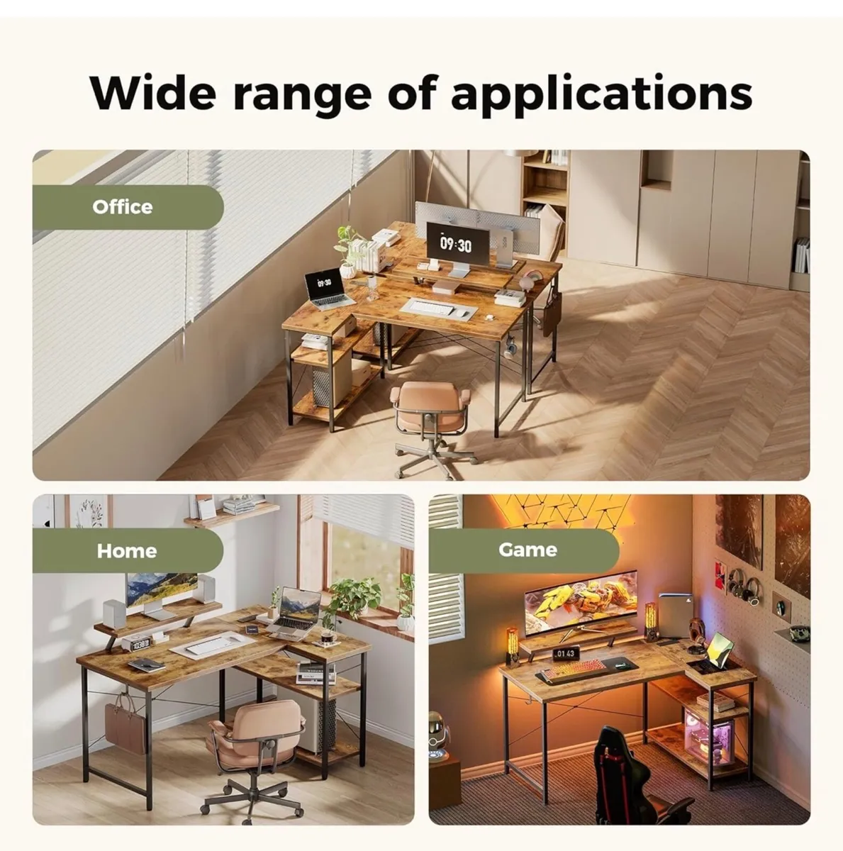 Small L-Shaped Desk with LED, 120x70cm Computer De - Image 4