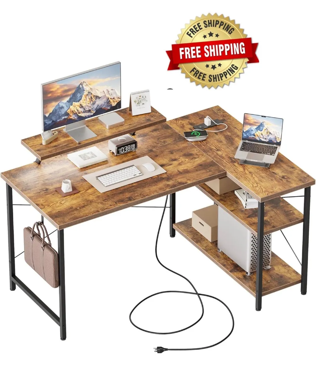 Small L-Shaped Desk with LED, 120x70cm Computer De - Image 1