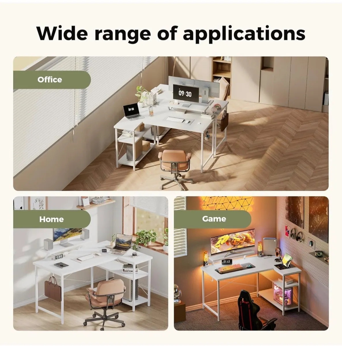L-Shaped Desk with LED, 120x70cm Computer Desk wit - Image 2