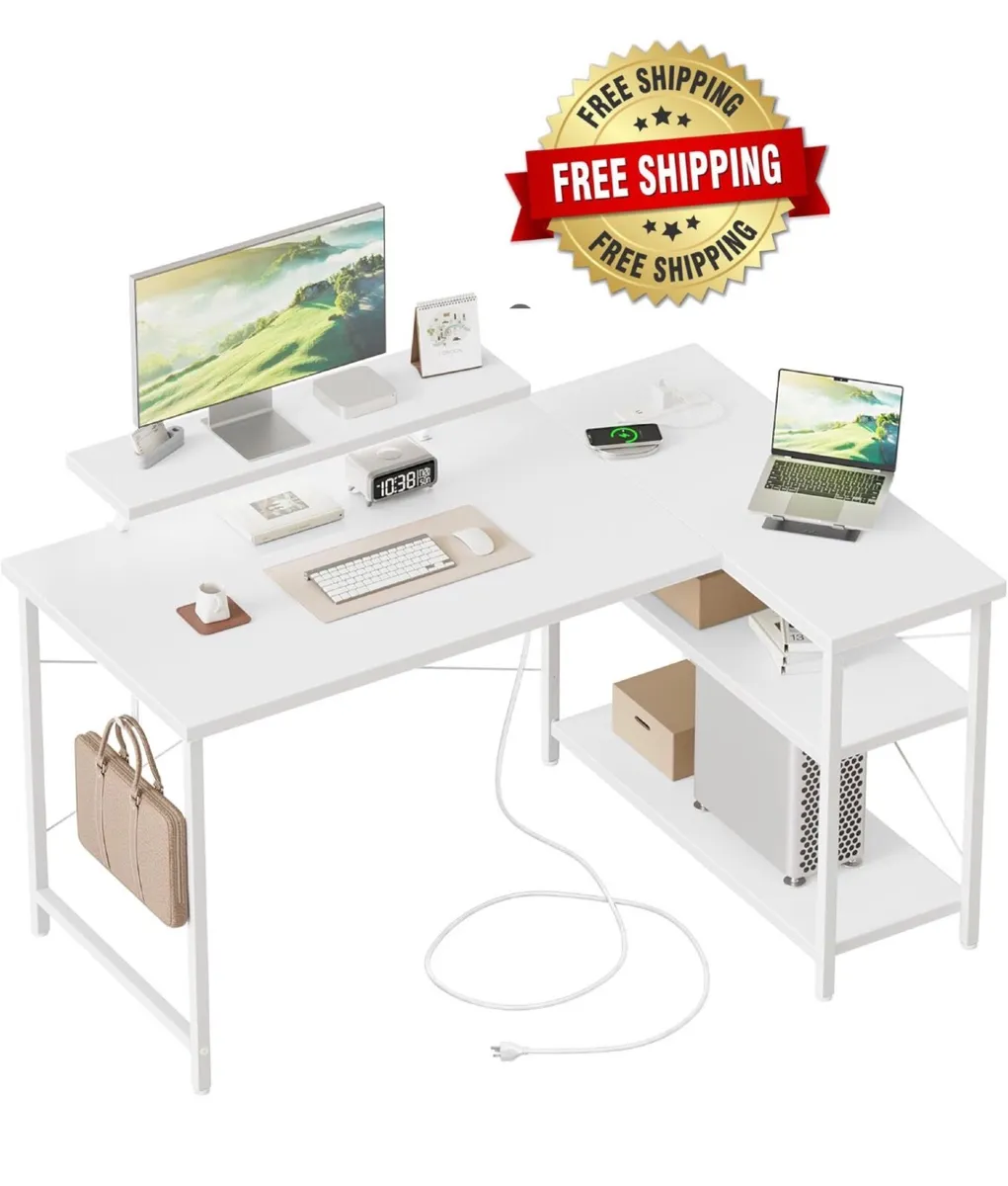 L-Shaped Desk with LED, 120x70cm Computer Desk wit - Image 1