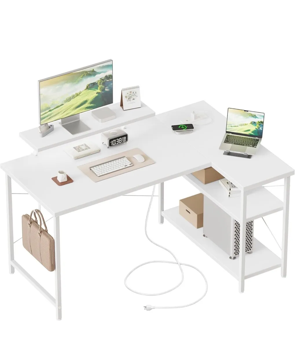 L-Shaped Desk with LED, 120x70cm Computer Desk wit - Image 3