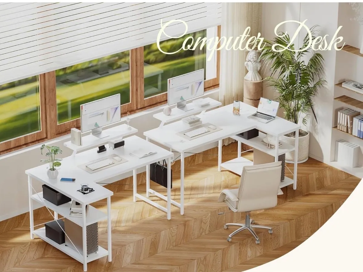 L-Shaped Desk with LED, 120x70cm Computer Desk wit - Image 1