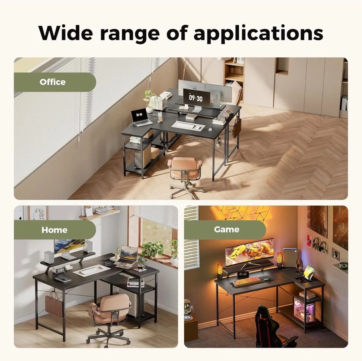 L-Shaped Desk with LED, 120x70cm Computer Desk wit - Image 2