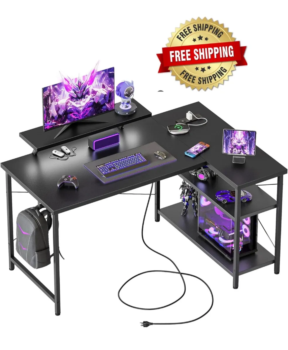 L-Shaped Desk with LED, 120x70cm Computer Desk wit - Image 1