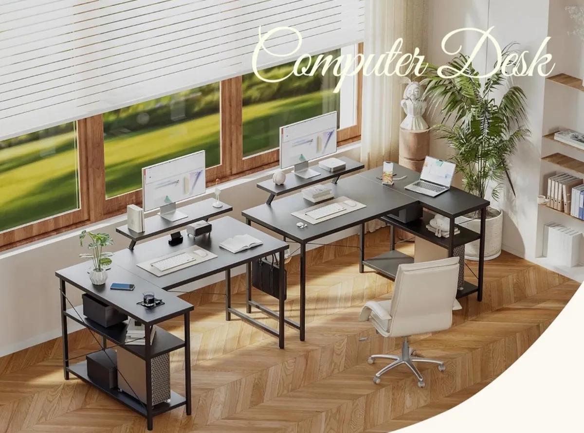L-Shaped Desk with LED, 120x70cm Computer Desk wit - Image 1