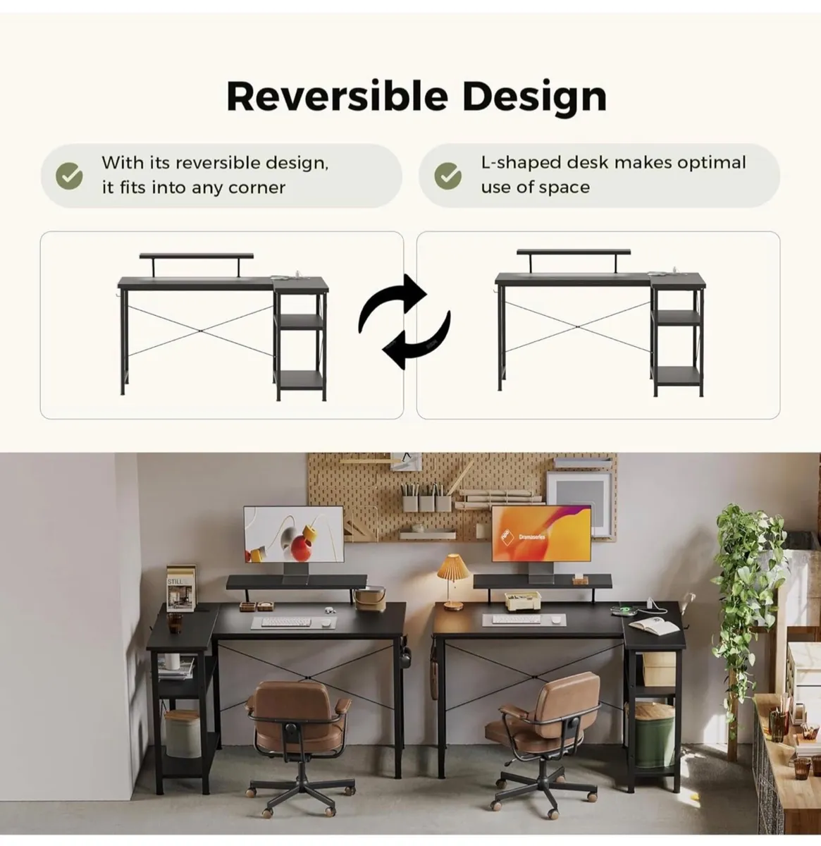 L-Shaped Desk with LED, 120x70cm Computer Desk wit - Image 4