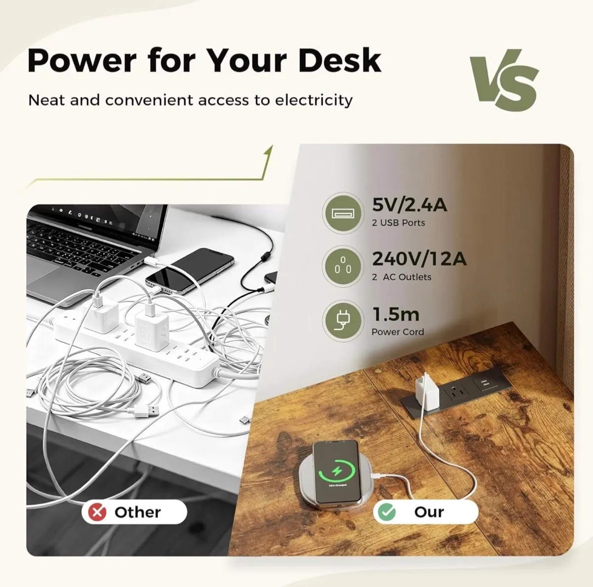 L-Shaped Desk with LED, 140x70cm Computer Desk wit - Image 3
