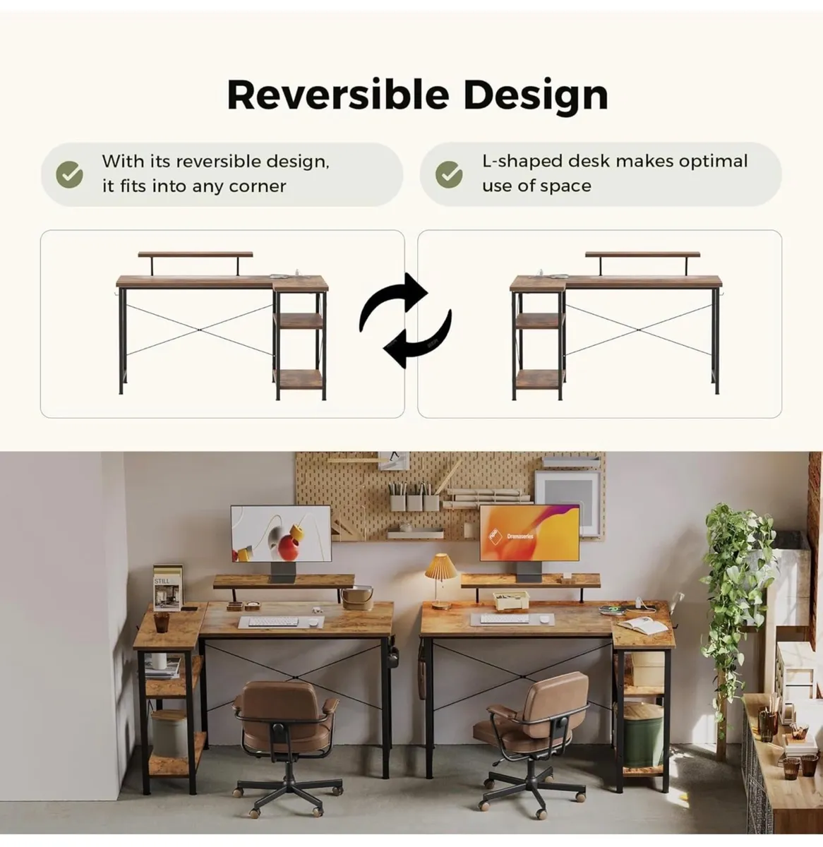 L-Shaped Desk with LED, 140x70cm Computer Desk wit - Image 4