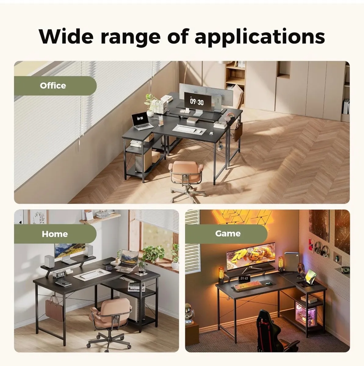 L-Shaped Desk with LED, 140x70cm Computer Desk wi - Image 2