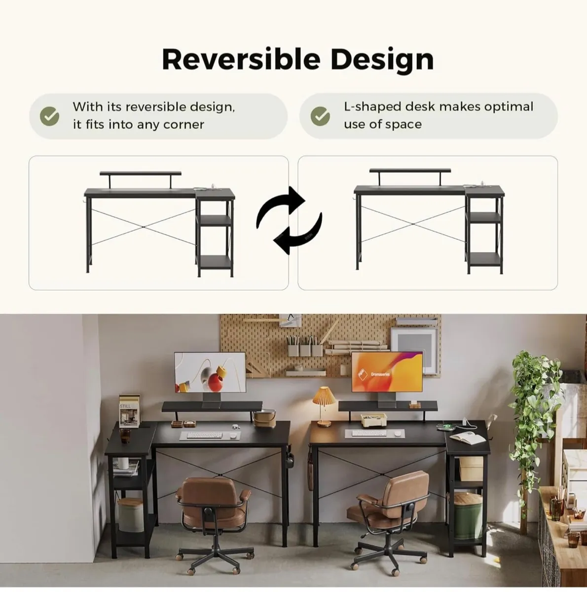 L-Shaped Desk with LED, 140x70cm Computer Desk wi - Image 4