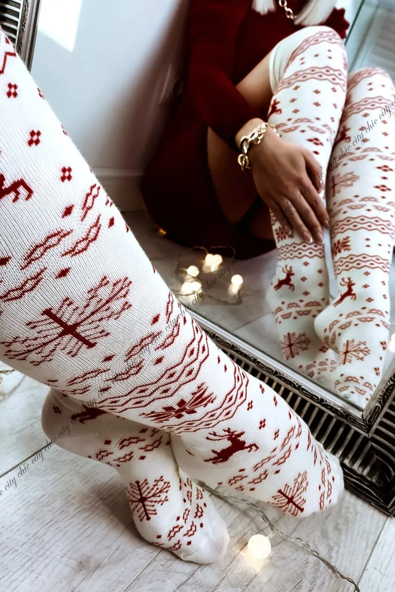 CHRISTMAS white Knee Highs socks - Image 3