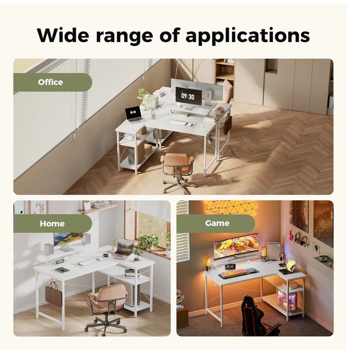 L-Shaped Desk with LED, 140x70cm Computer Desk wit - Image 2