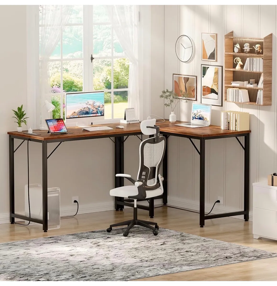 32 inch Computer Desk with Power Outlets, Rustic B - Image 4
