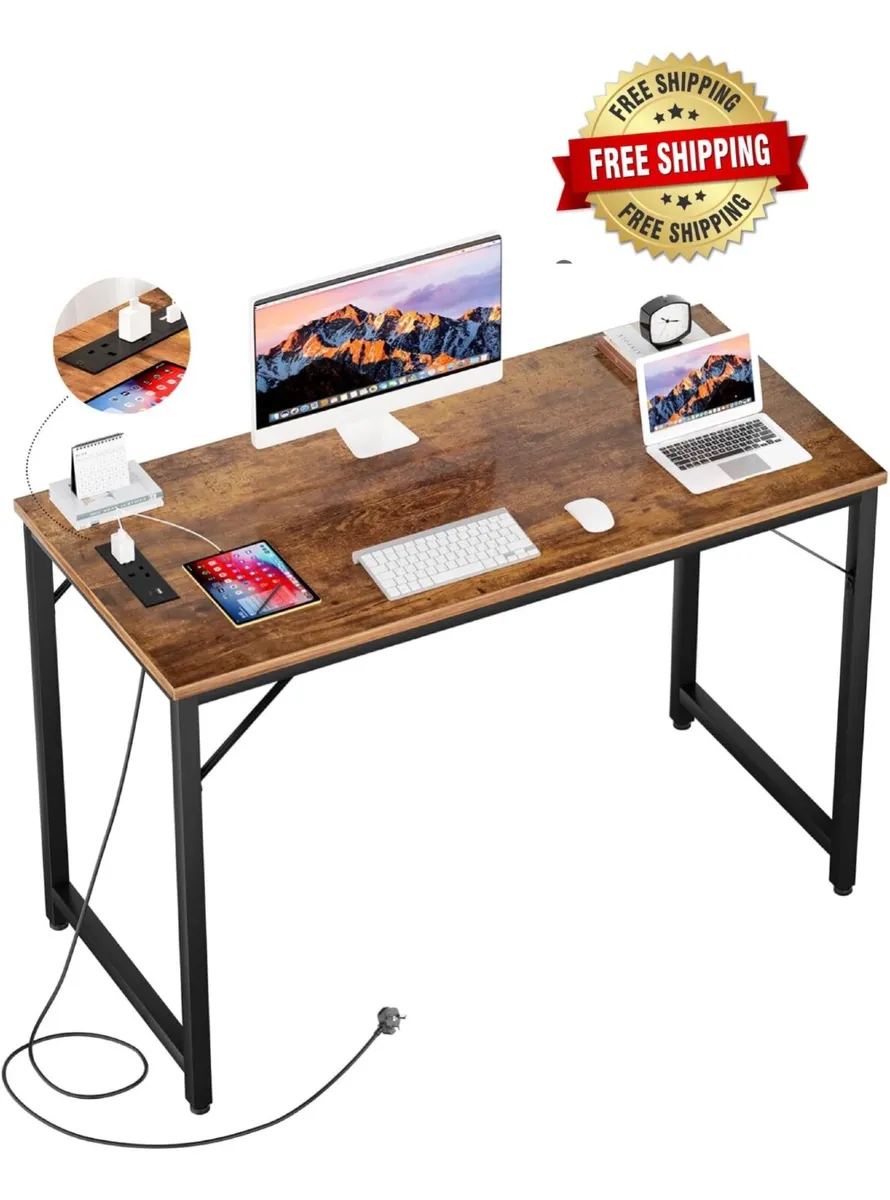 32 inch Computer Desk with Power Outlets, Rustic B - Image 1
