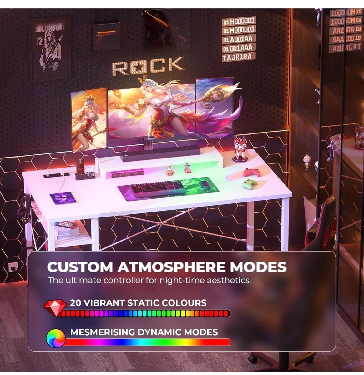 47 inch Gaming Desk with Power Outlets & LED Light - Image 1