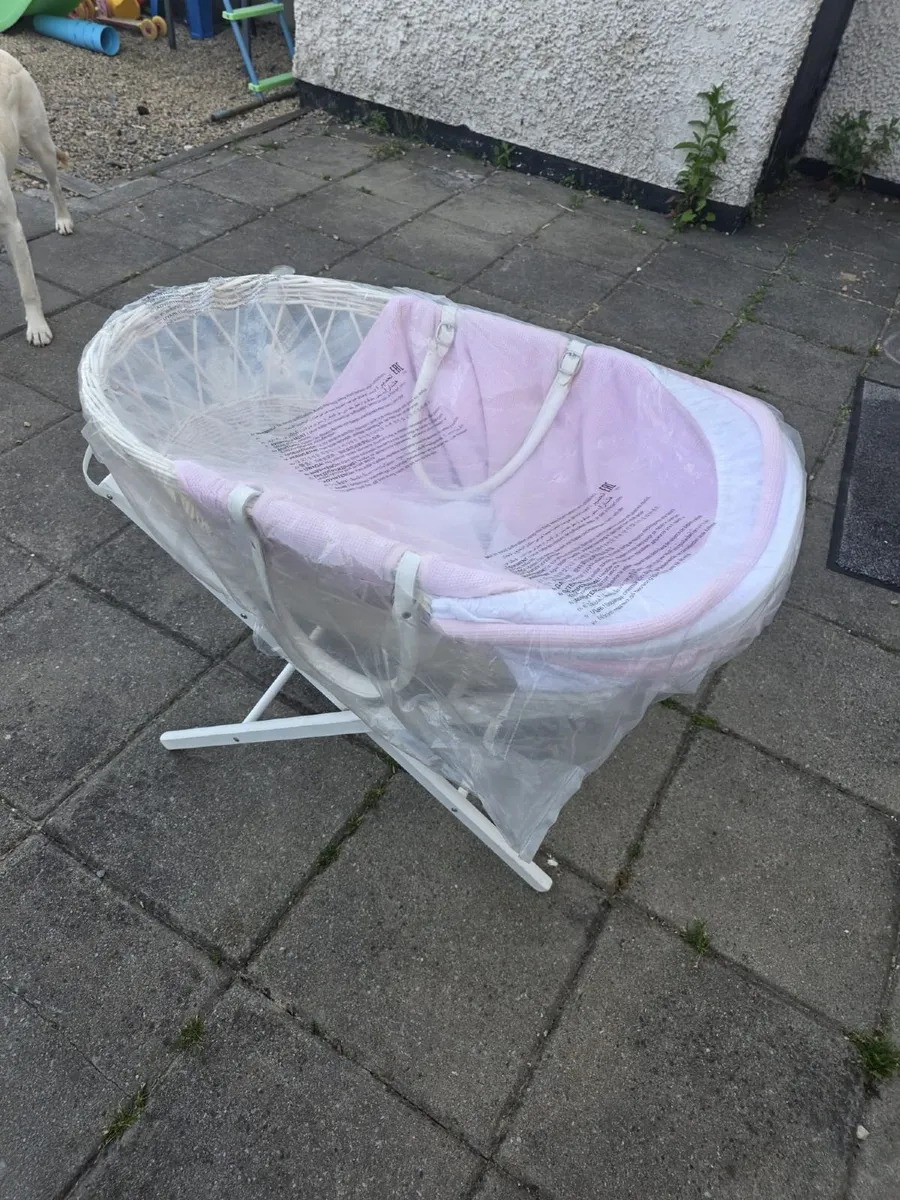 Pink moses basket and stand - Image 1