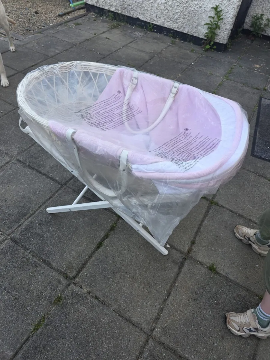 Pink moses basket and stand - Image 2