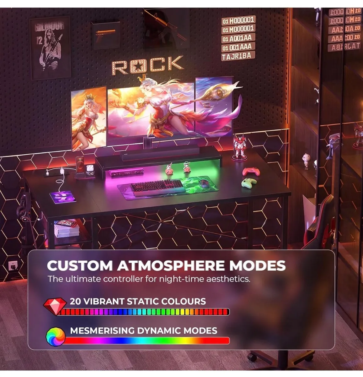 47 inch Gaming Desk with Power Outlets & LED Light - Image 1