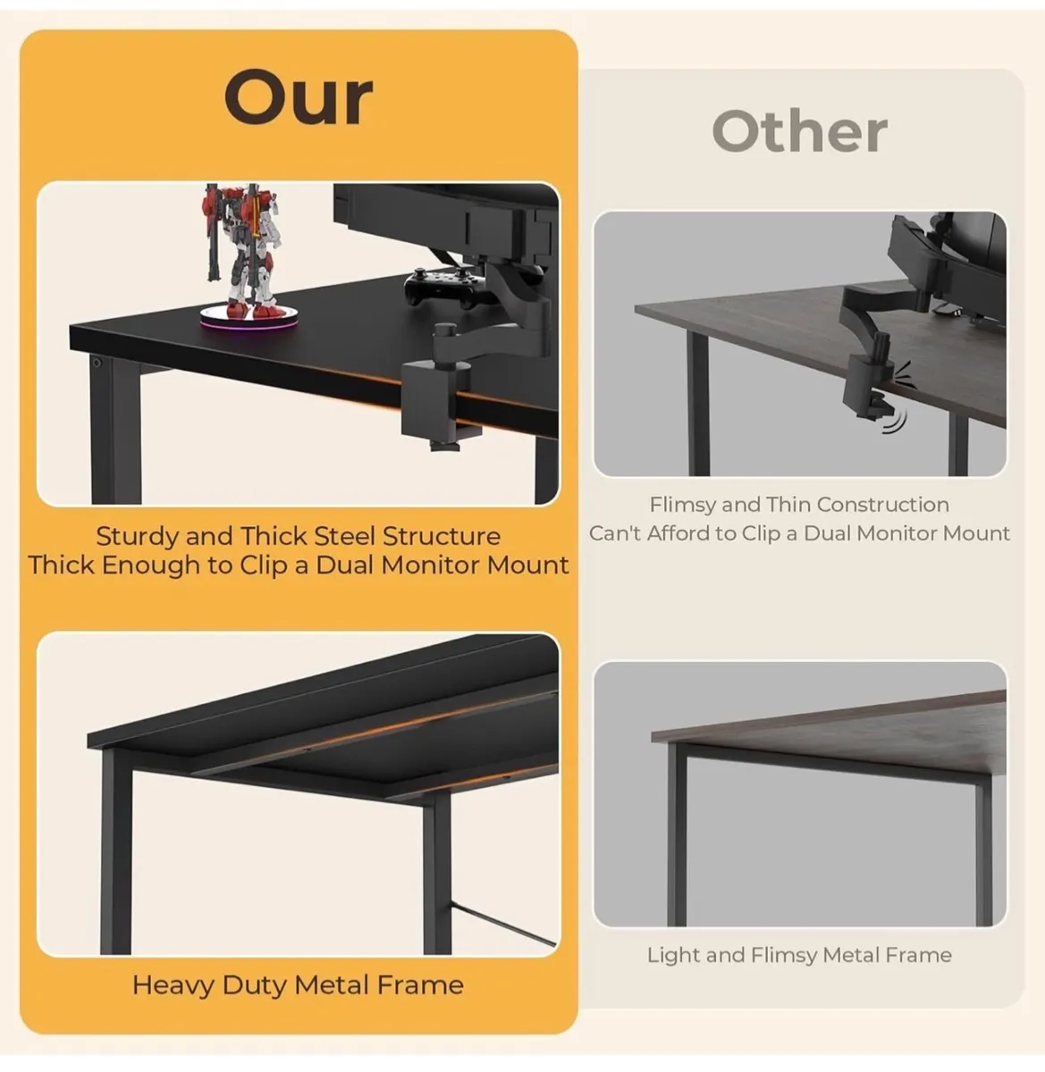 47 inch Gaming Desk with Power Outlets & LED Light - Image 2