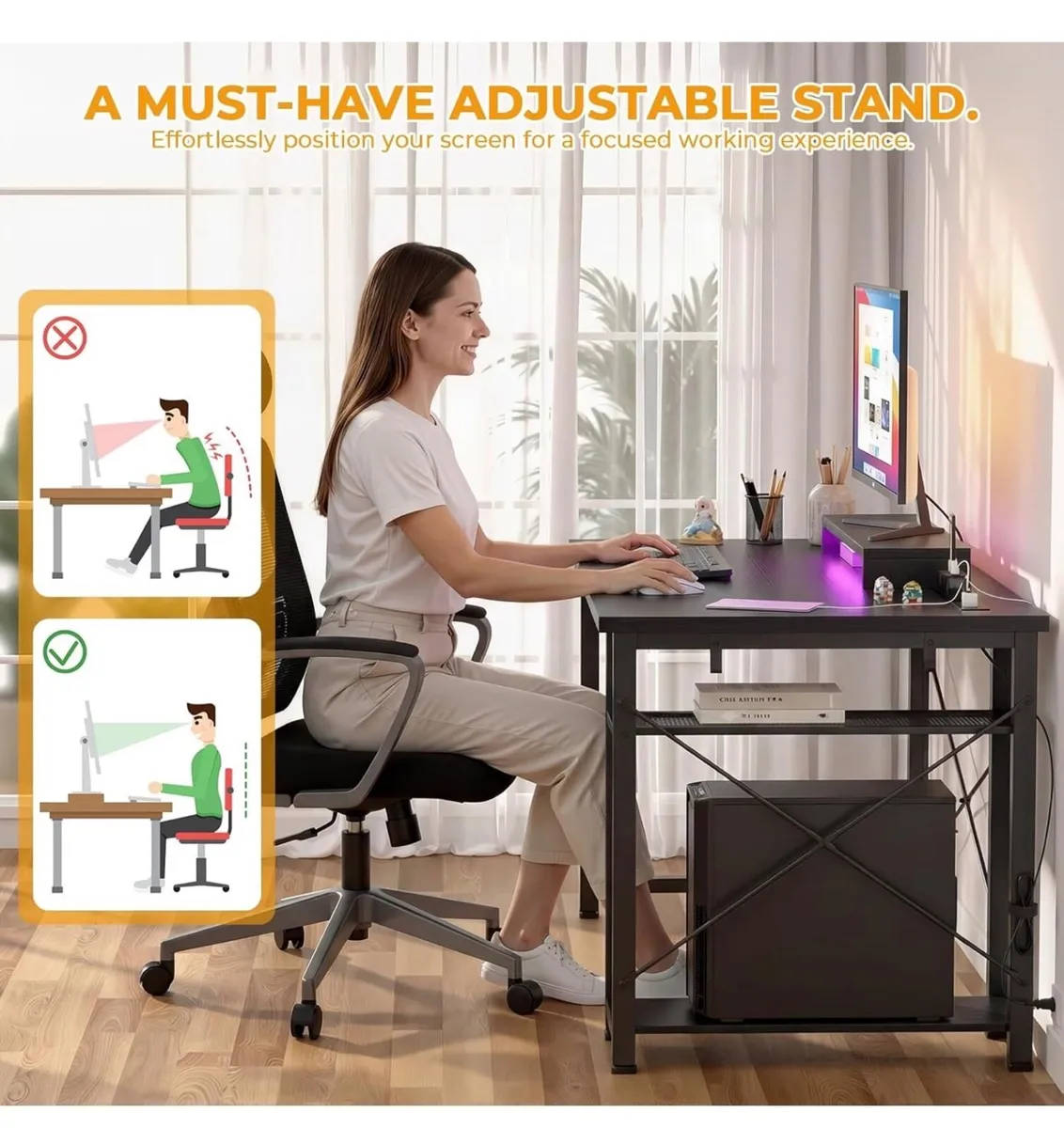 47 inch Gaming Desk with Power Outlets & LED Light - Image 3