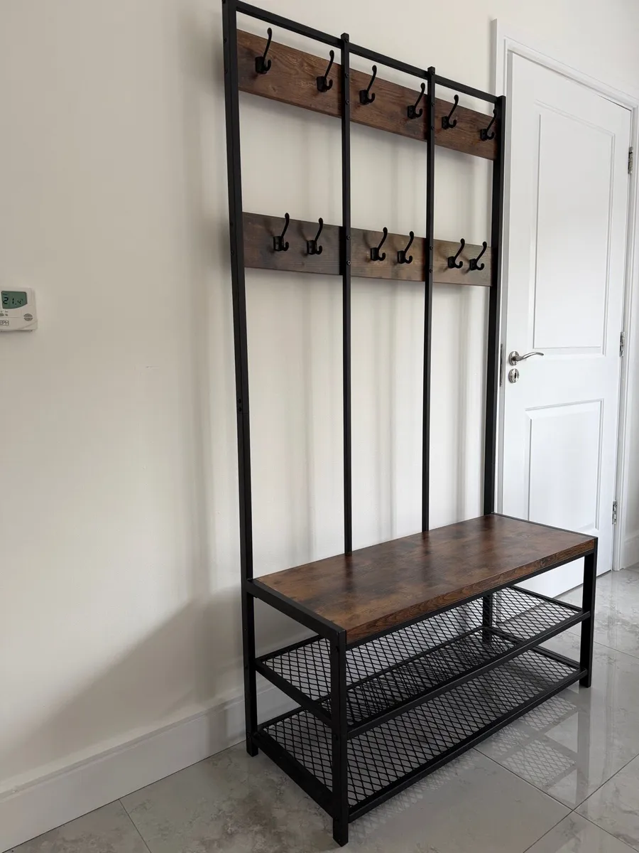 Coat stand rack with shoe storage hall tree - Image 1