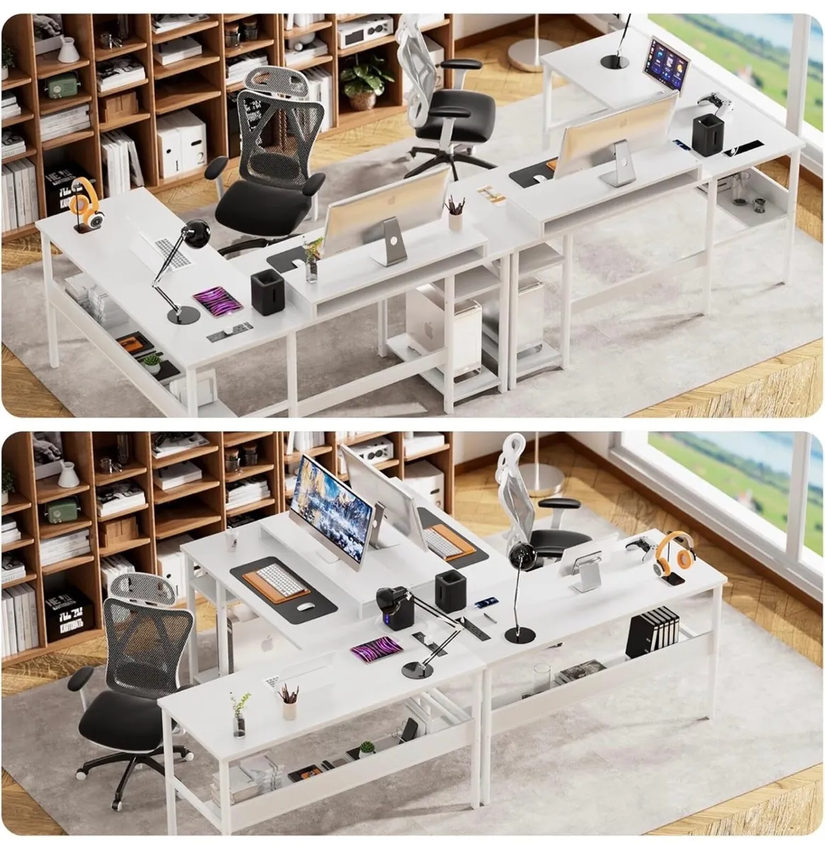 L Shaped Desk, Gaming Desk with LED Lights, Revers - Image 3