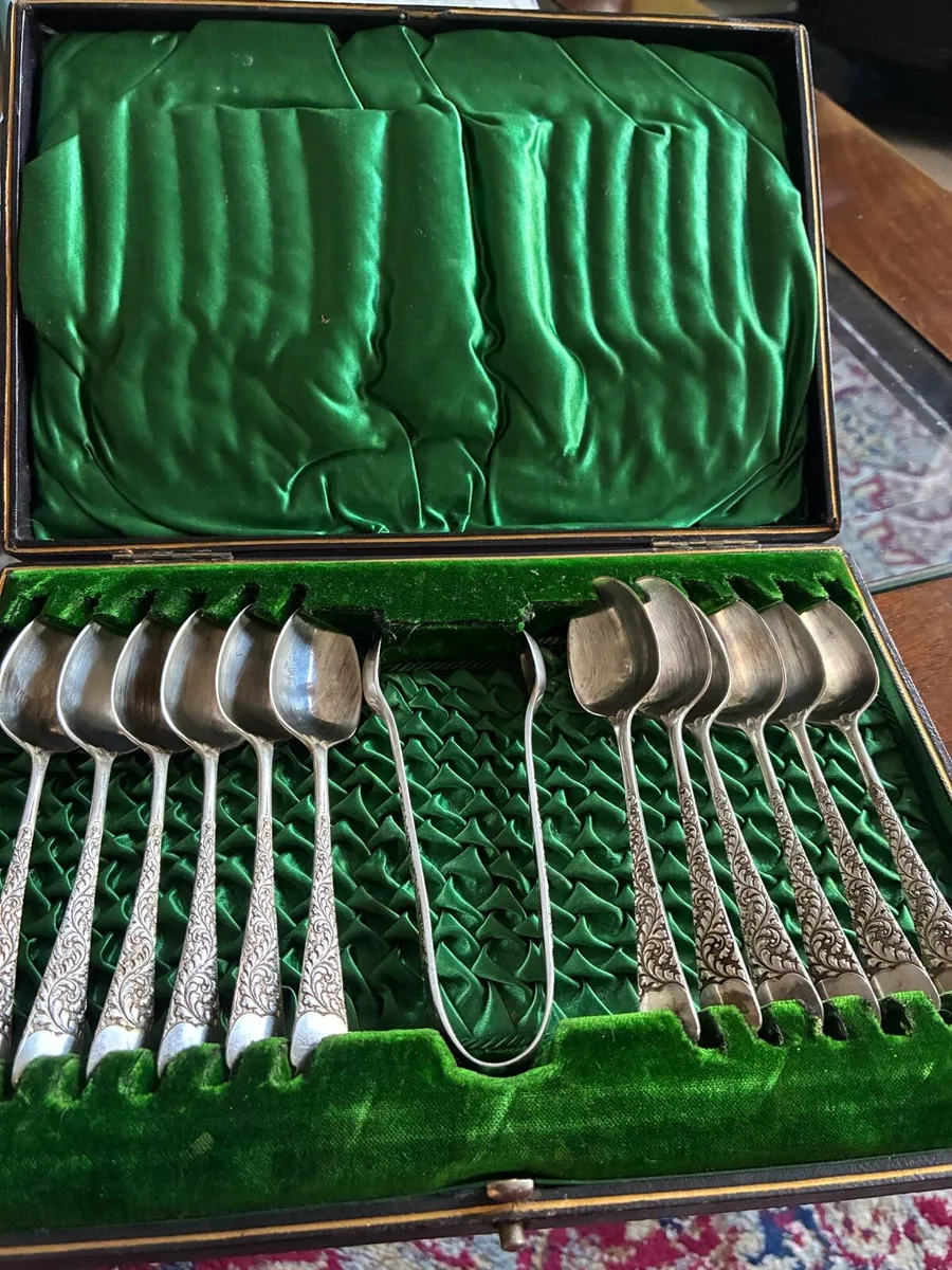 Antique Sterling Silver Spoons & Thongs Set - Image 1