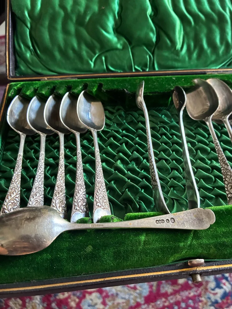 Antique Sterling Silver Spoons & Thongs Set - Image 4