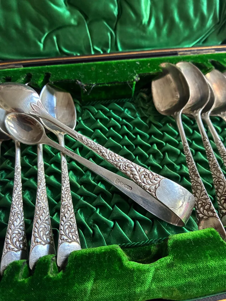 Antique Sterling Silver Spoons & Thongs Set - Image 2