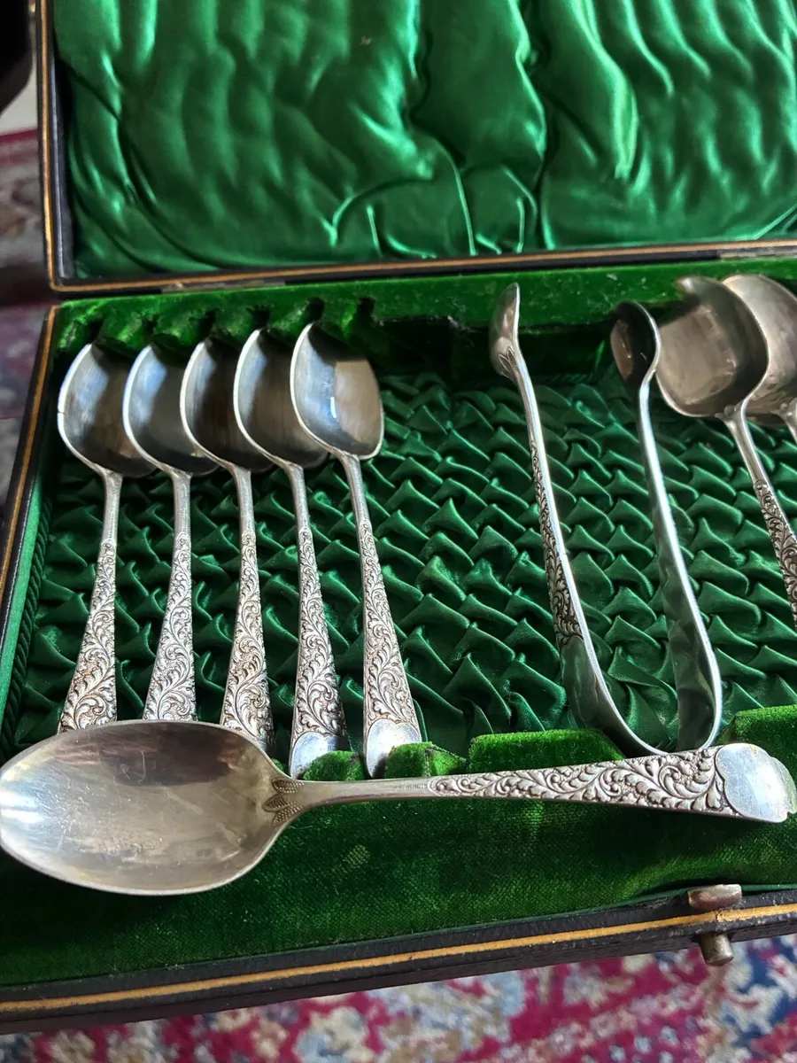 Antique Sterling Silver Spoons & Thongs Set - Image 3