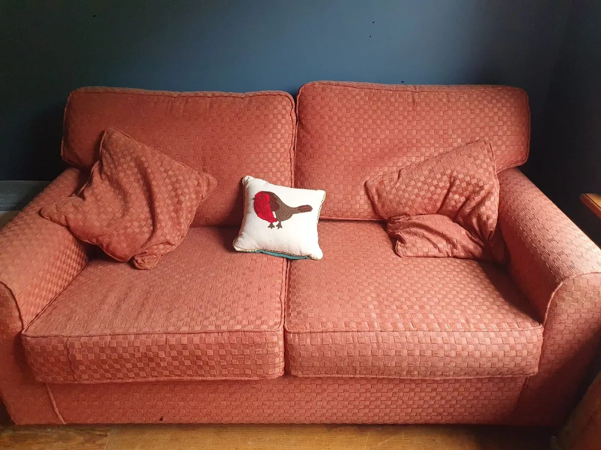 Terracotta Two-Seater Sofa Bed - Fold-Out