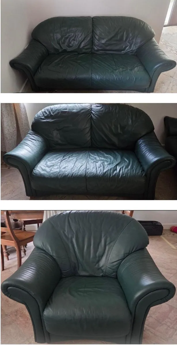 3 Piece Nicoletti Green Leather Sofa Set For Sale - Image 1
