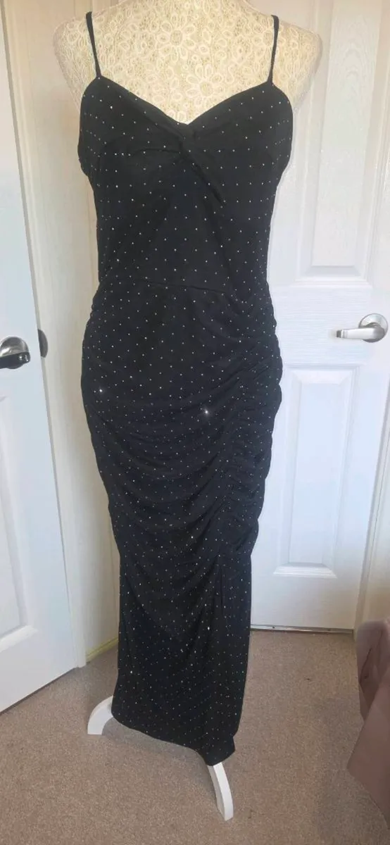 Quiz Black Diamante Maxi Dress – Size 14 – New Wit - Image 1