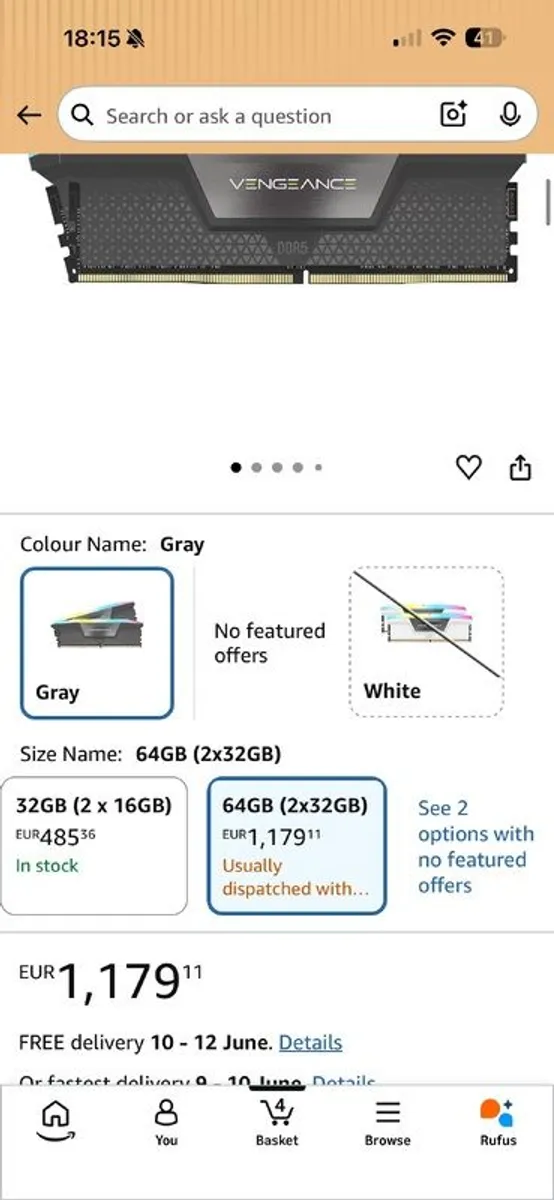 64GB DDR5 Corsair Vengeance RGB 6000MHz CL40 (2x32GB) - Image 4