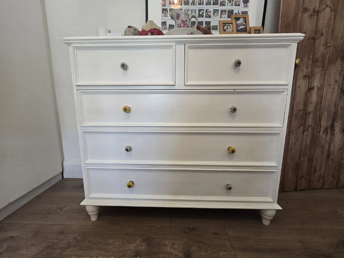 White Painted Solid Wood Chest of Drawers - Image 1