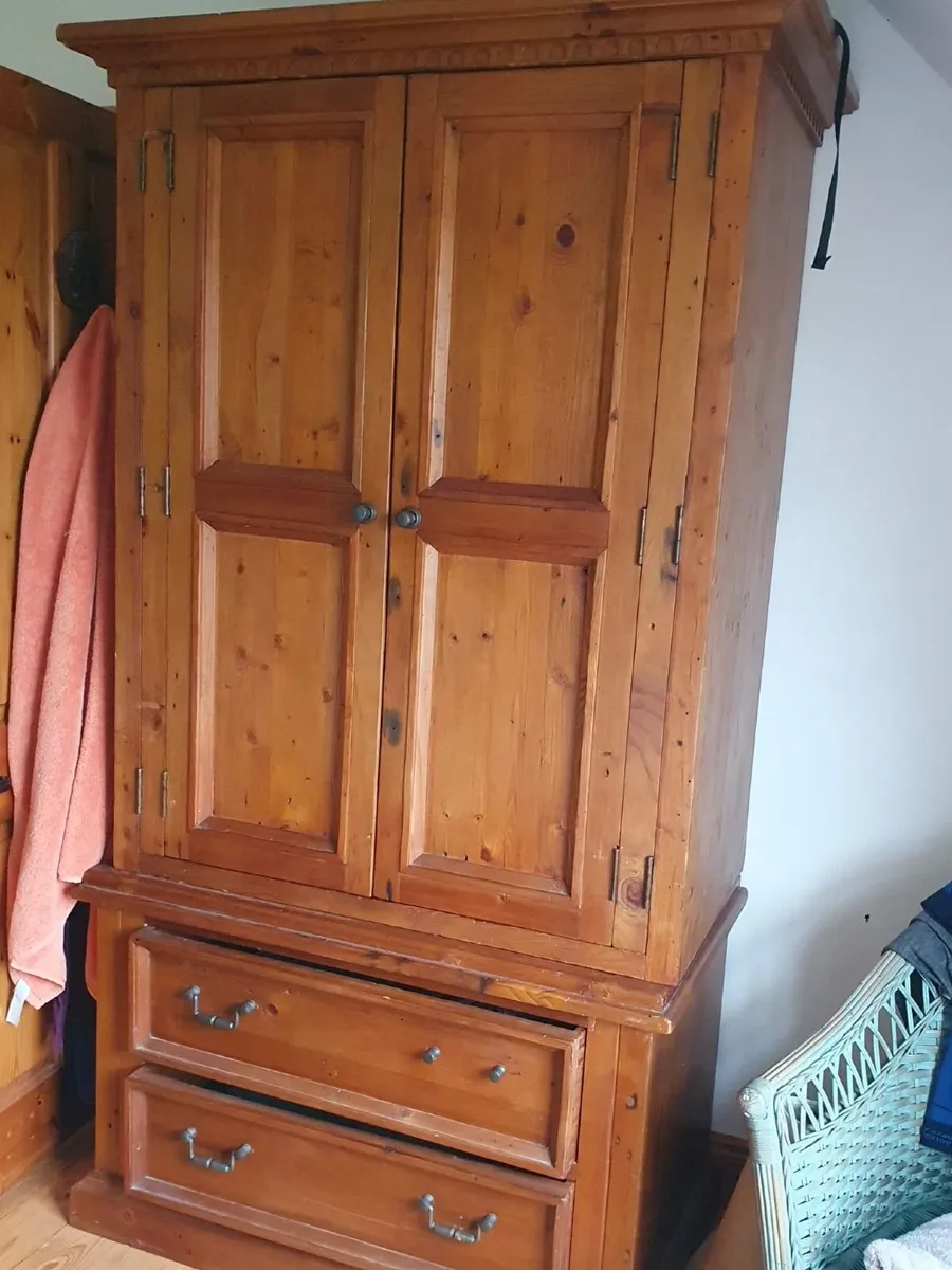Solid Pine Double Wardrobe with Drawers