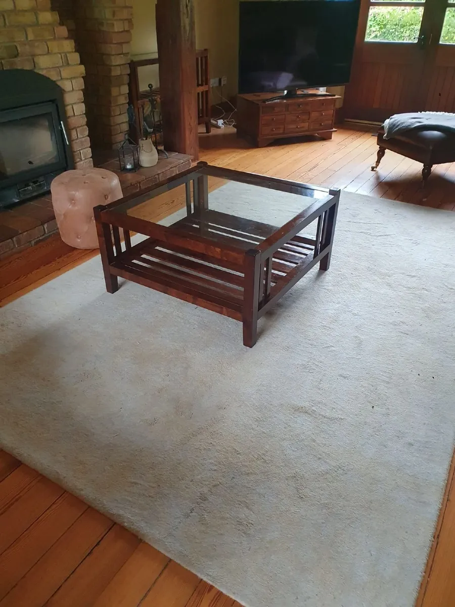 Dark Wood Coffee Table with Glass Top - Image 1