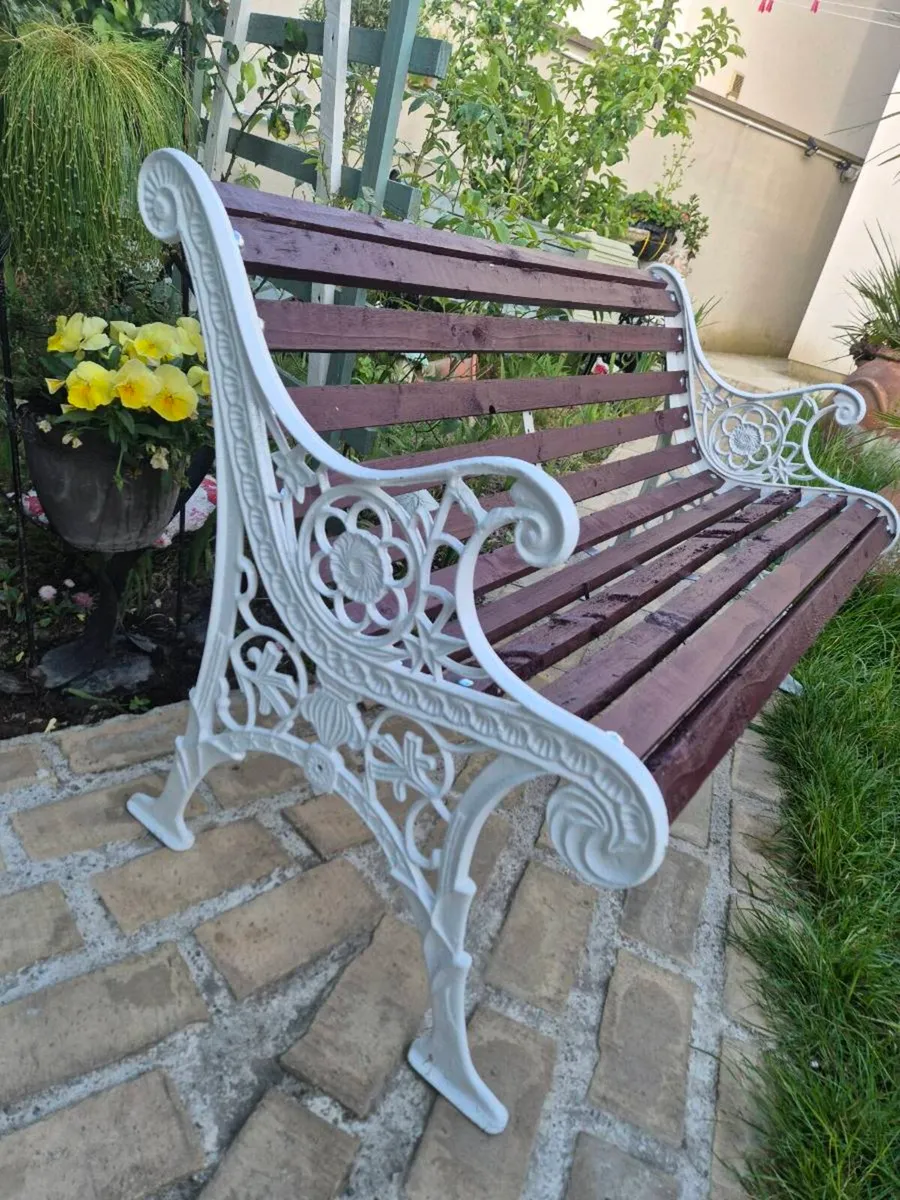 Garden benches, cast iron table, bistro furniture - Image 1