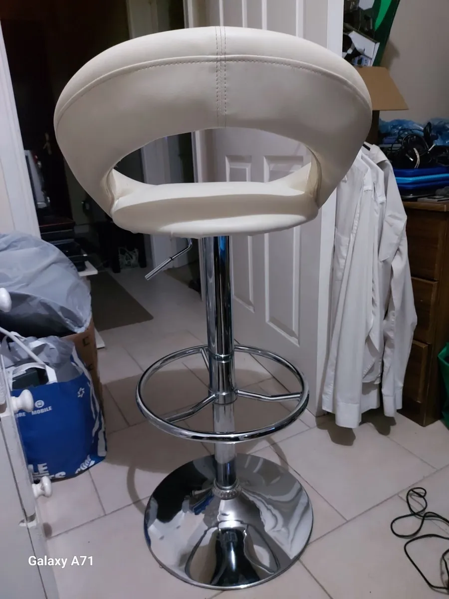 White Leather Kitchen Stool, Functioning Great - Image 2