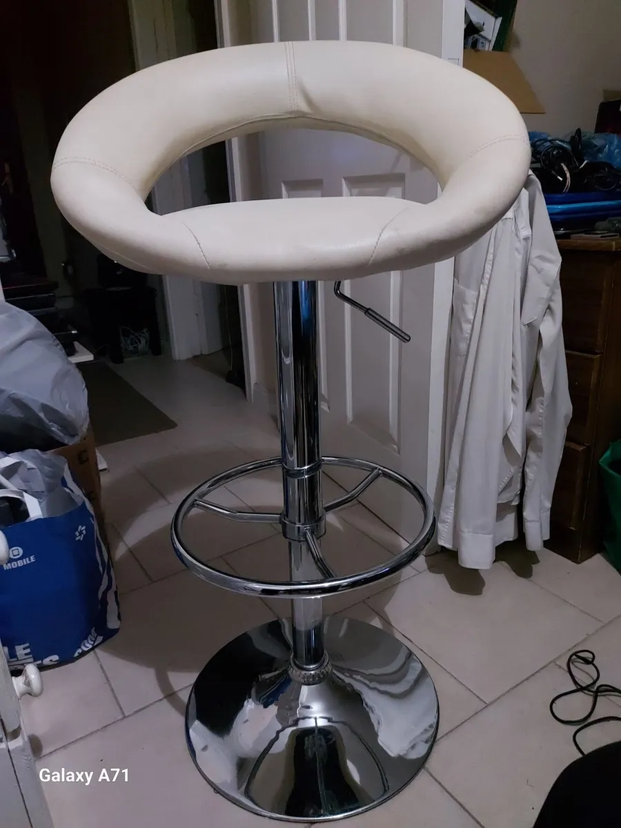 White Leather Kitchen Stool, Functioning Great - Image 1