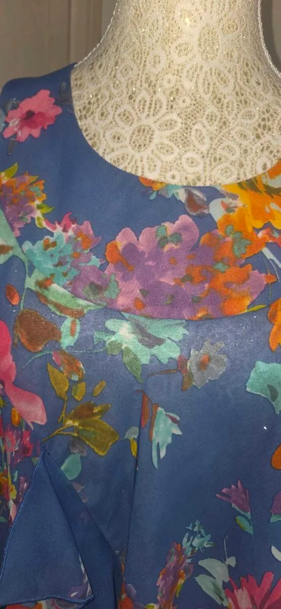 Wallis Blue Floral Chiffon Tunic Top UK 14 M Boho. - Image 2