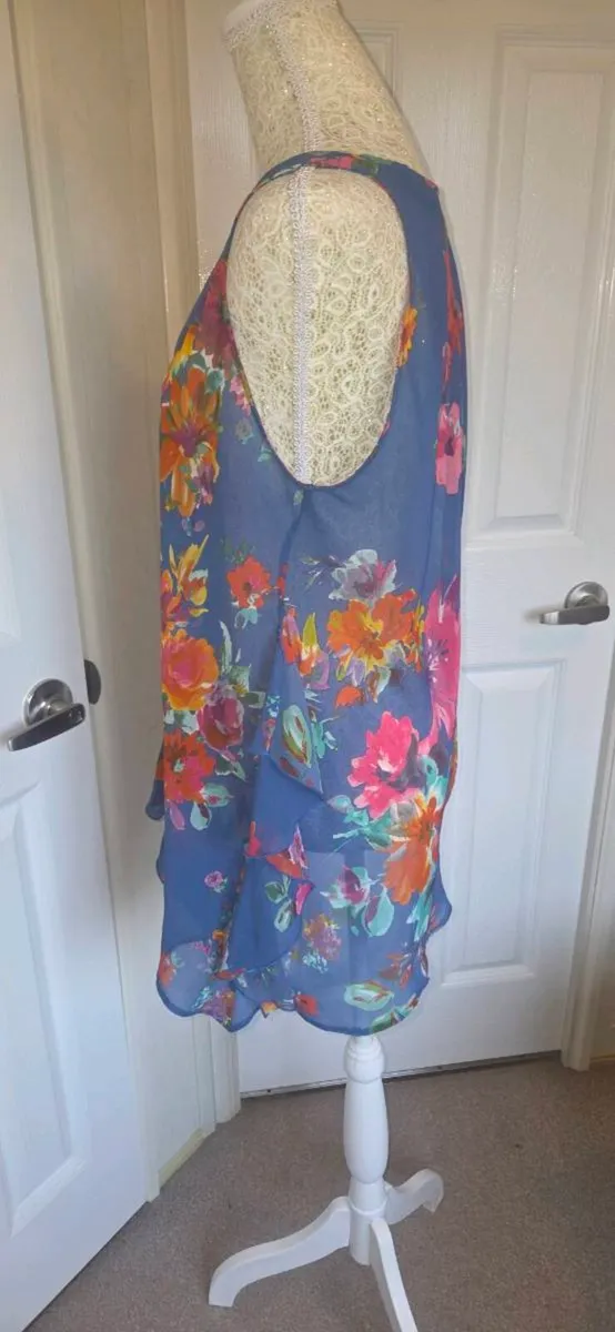 Wallis Blue Floral Chiffon Tunic Top UK 14 M Boho. - Image 4