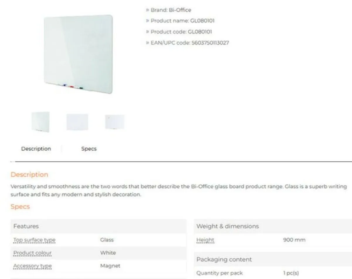 Glass magnetic drywipe board-new - Image 1